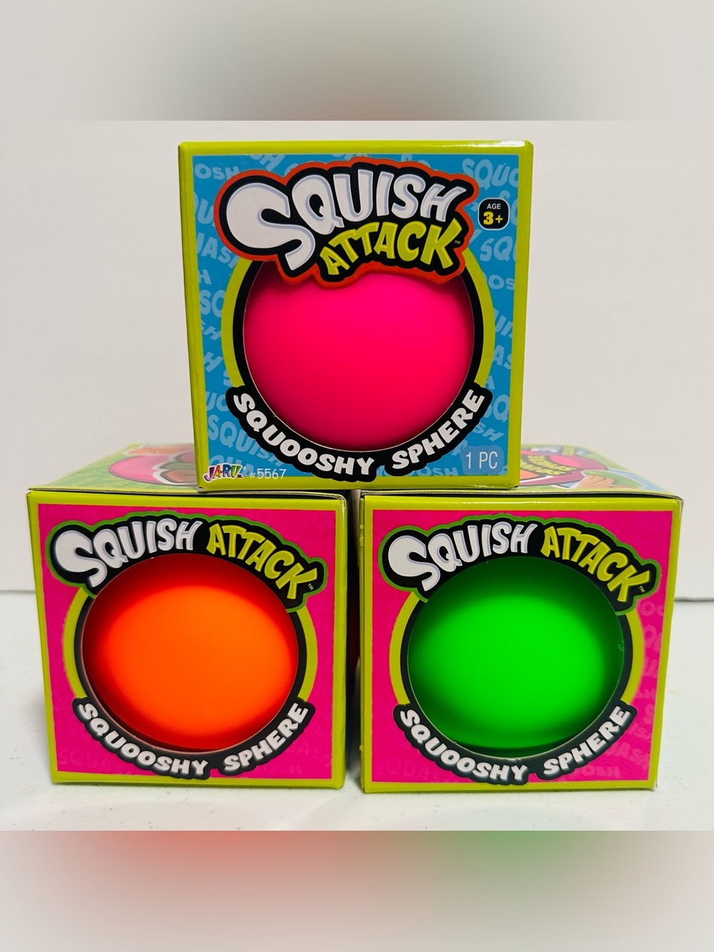 Squish Attack Kids Squishy Set of 3 - Pink, Orange, Green